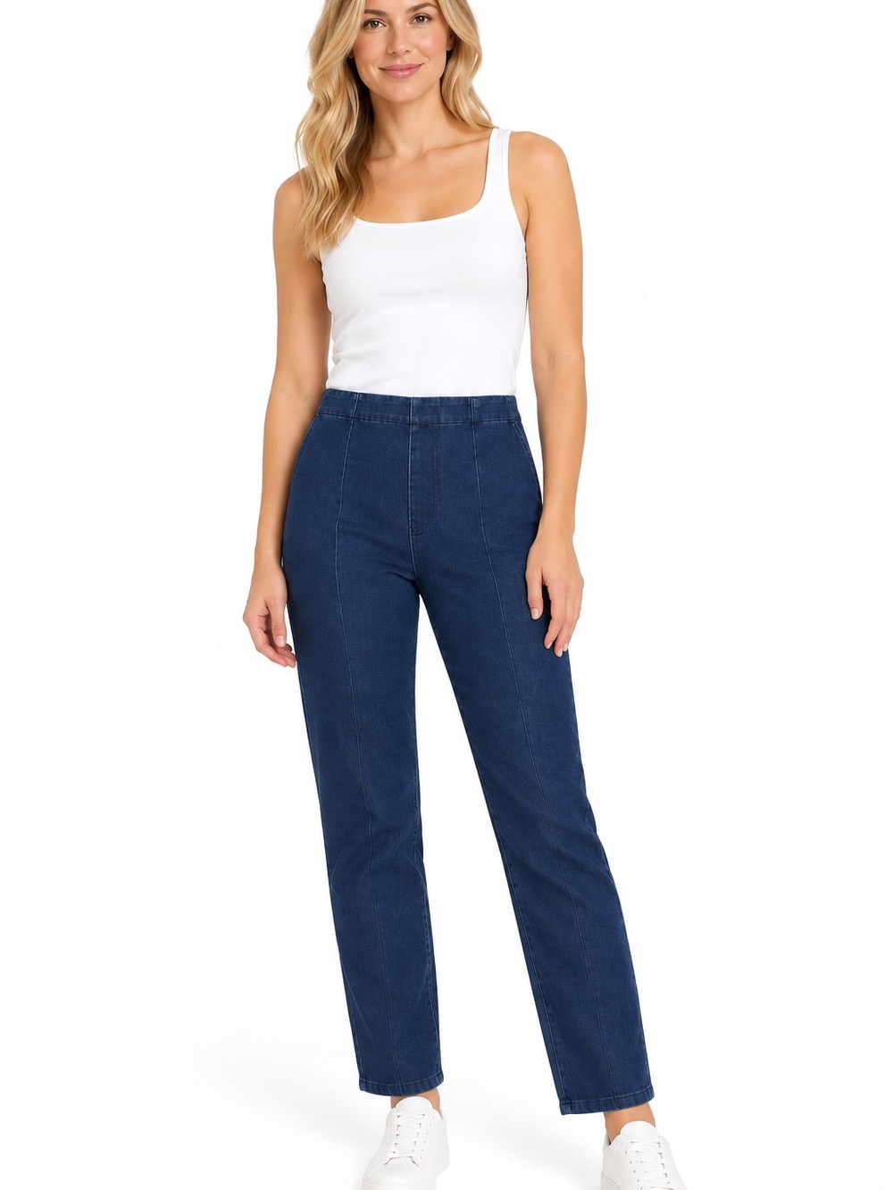 High-Rise Straight Leg Women's Jeans - Dark Blue - 1052